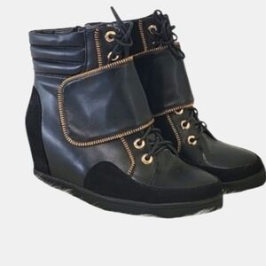 Baldi London black leather wedges boots women's size 9